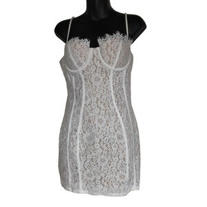 Fashion Nova White Corset Dress Sz L Minidress Lace Bodycon Lingerie Stretch